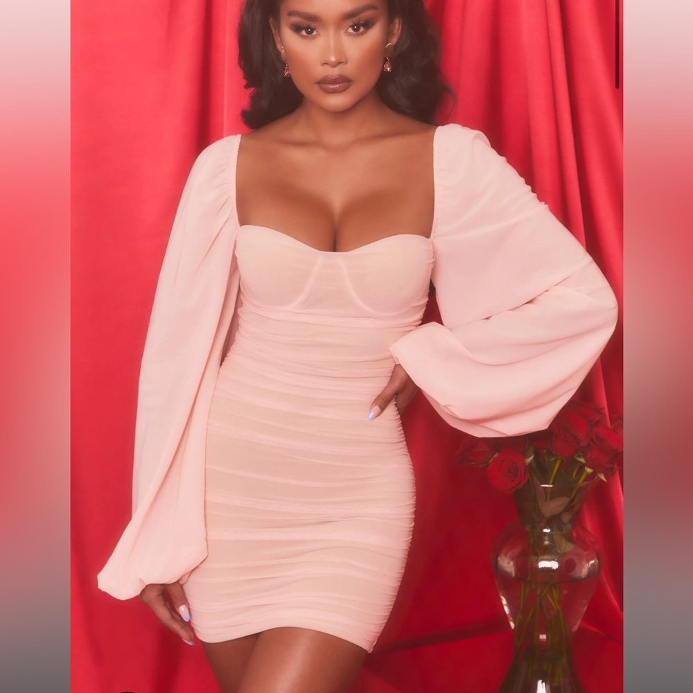 Oh Polly Feeling Good Blush Long Sleeve Mini Dress